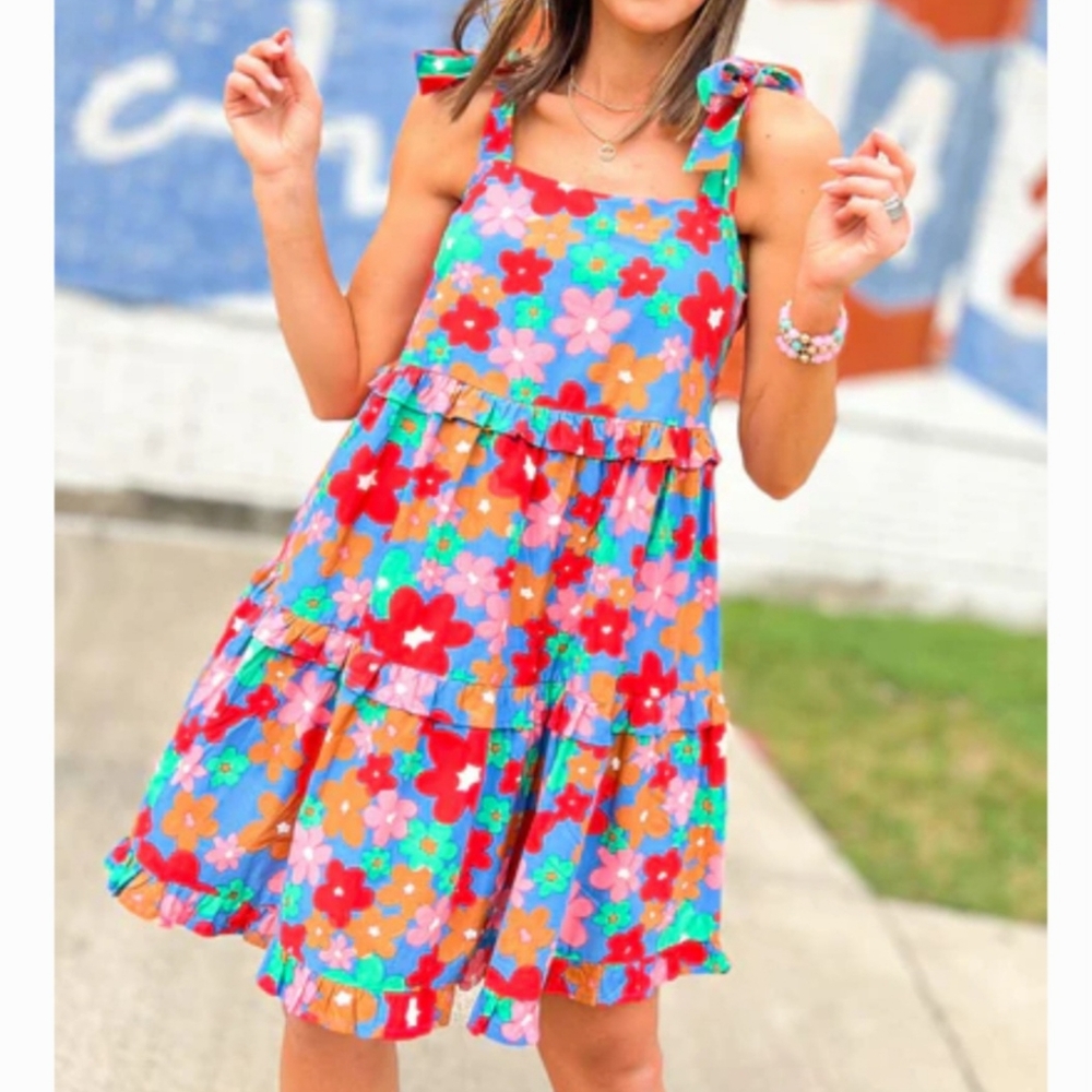 Entro Retro Floral Tie Shoulder Cotton Sun Dress
